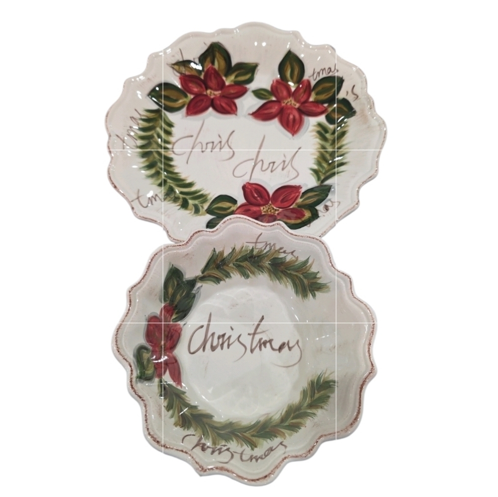 Tabletops Unlimited Linen N Things BOTANICAL CHRISTMAS Dinner Plate And Bowl